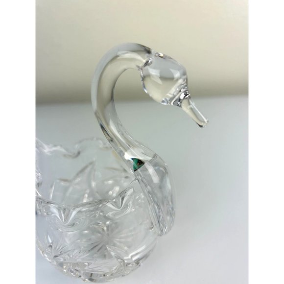 Vintage BOHEMIA Czechoslovakia Hand Cut Lead Crystal Swan Candy Dish Home Decor - Picture 8 of 13
